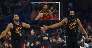Donovan-Mitchell-James-Harden-Max-Strus-Cleveland-Cavaliers-Toronto-Raptors-headbutt