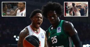 Tyrique-Jones-Kendrick-Nunn-Olympiacos-Panathinaikos-Game-5-fight