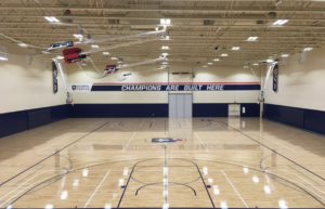 Solid hardwood sports floor in a university athletic facility